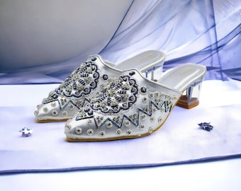 Silver Vegan leather rhinestone bridal pumps heels | CINDRELLA heels | Silver pumps | CINDERELLA SHOE| Drew Barrymore Ever After movie heels