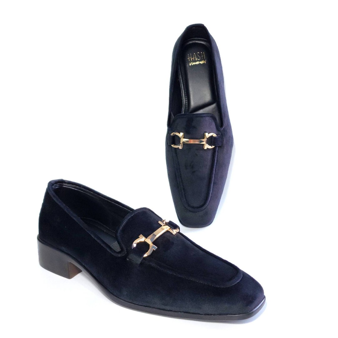 Men Black Velvet Loafers Slips on Shoes Mocassins Round Shape - Etsy