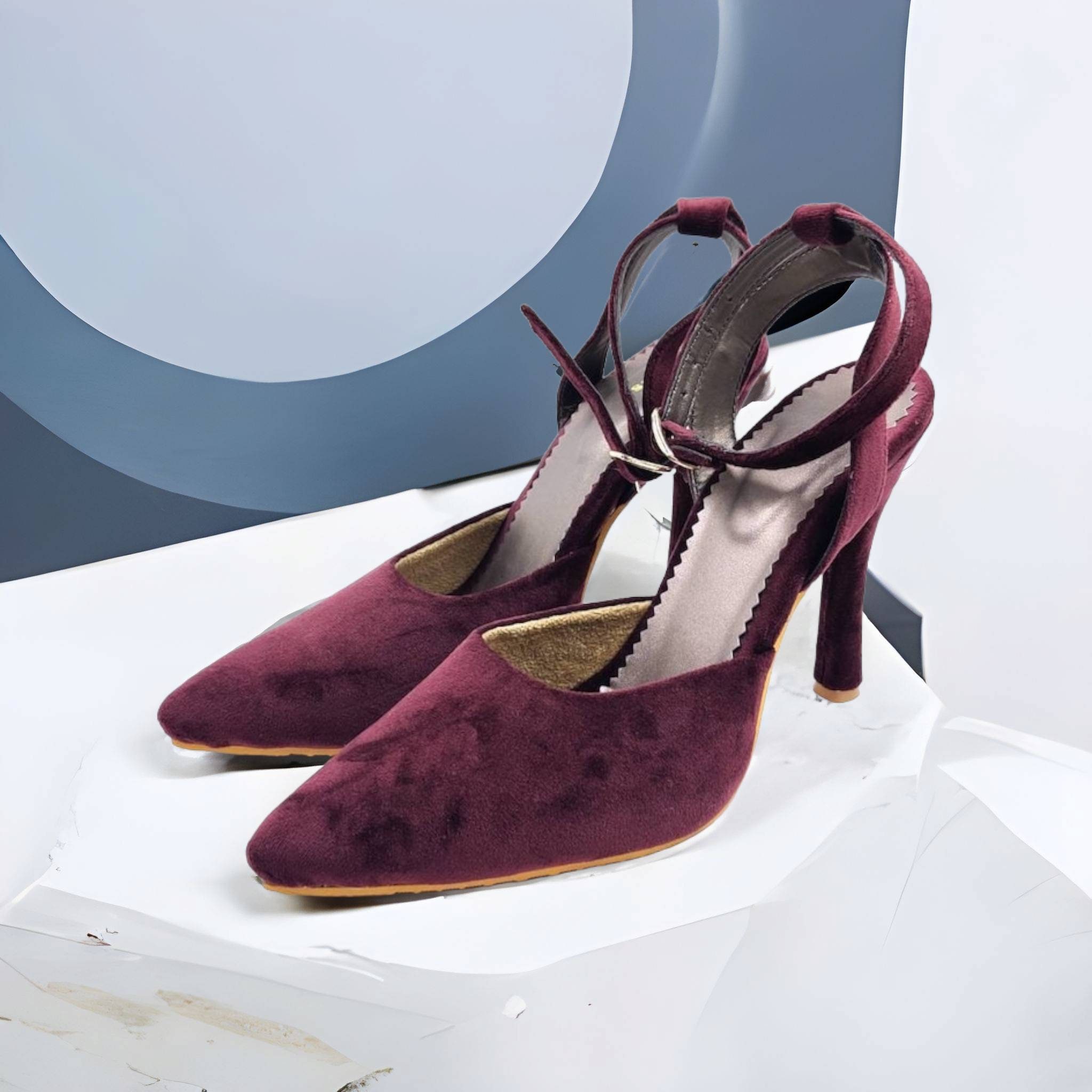 Elegant Burgundy Prom Slingbacks Womens Shoes 2020 Pearl 6 cm Thick Heels  Pointed Toe Heels
