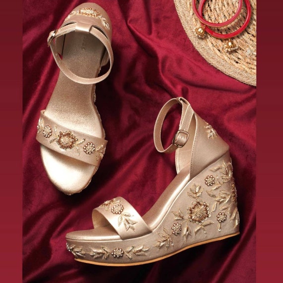 Red Wedges for bride, Wedding Wear platform heels for women, Bridal wedges  | eBay
