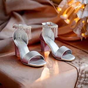Women silver vegan leather block heels with Rhinestones | Women pumps | Women sandals | Wedding sandals | Bridal Shoes | Wedding shoes heels