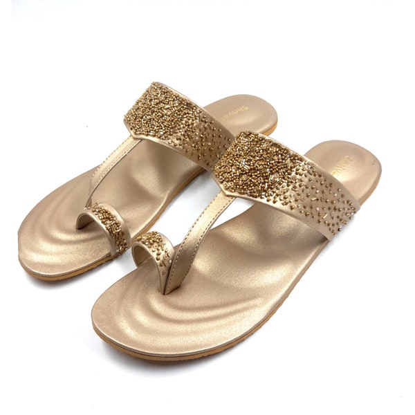 Gold Women Embroidered Slippers Kolhapuri with plantar fasciitis insole flat foot insole foot pain relief Indian Ethnic Wedding Footwear