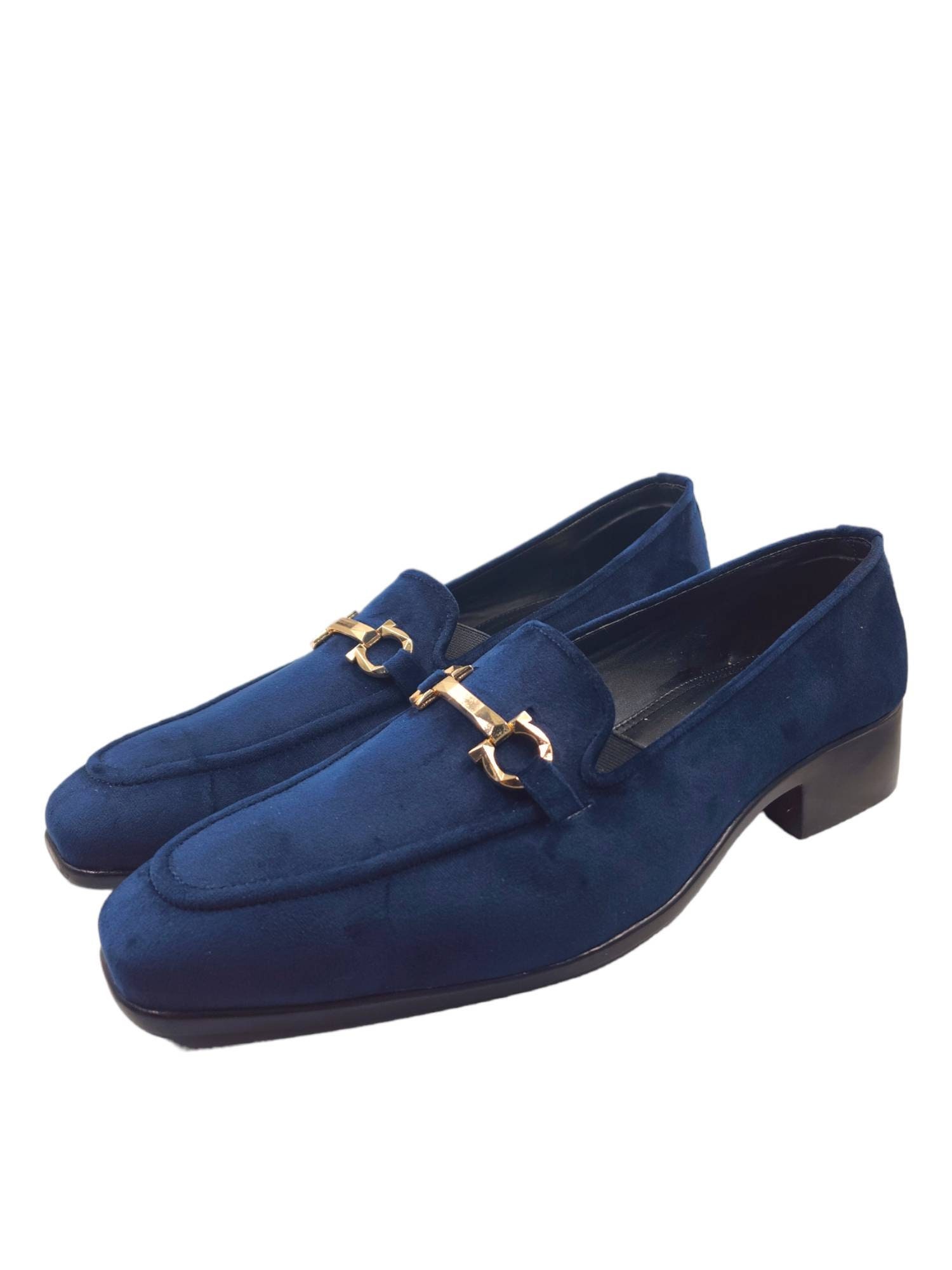 navy blue velvet loafers