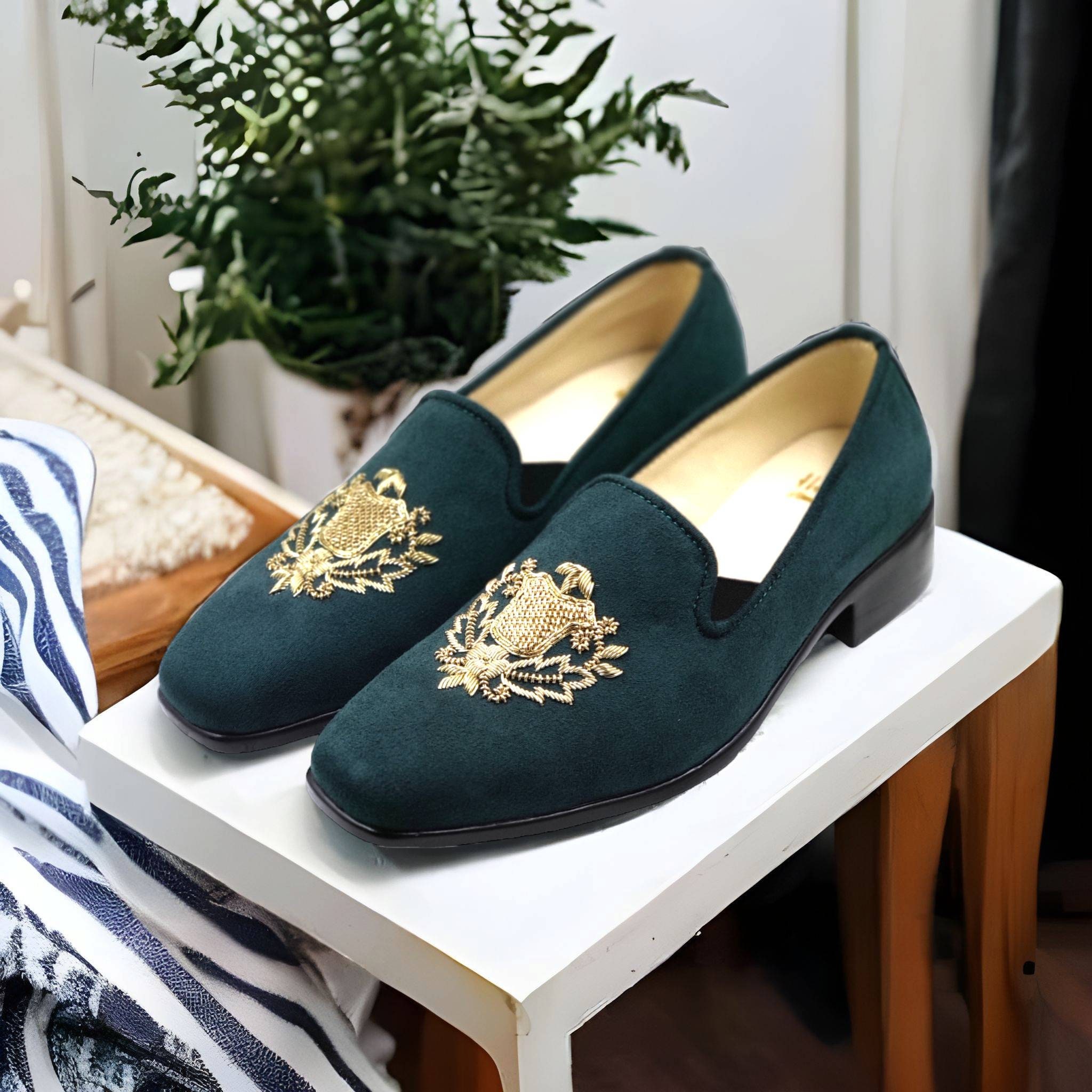 Mens green velvet loafers sale
