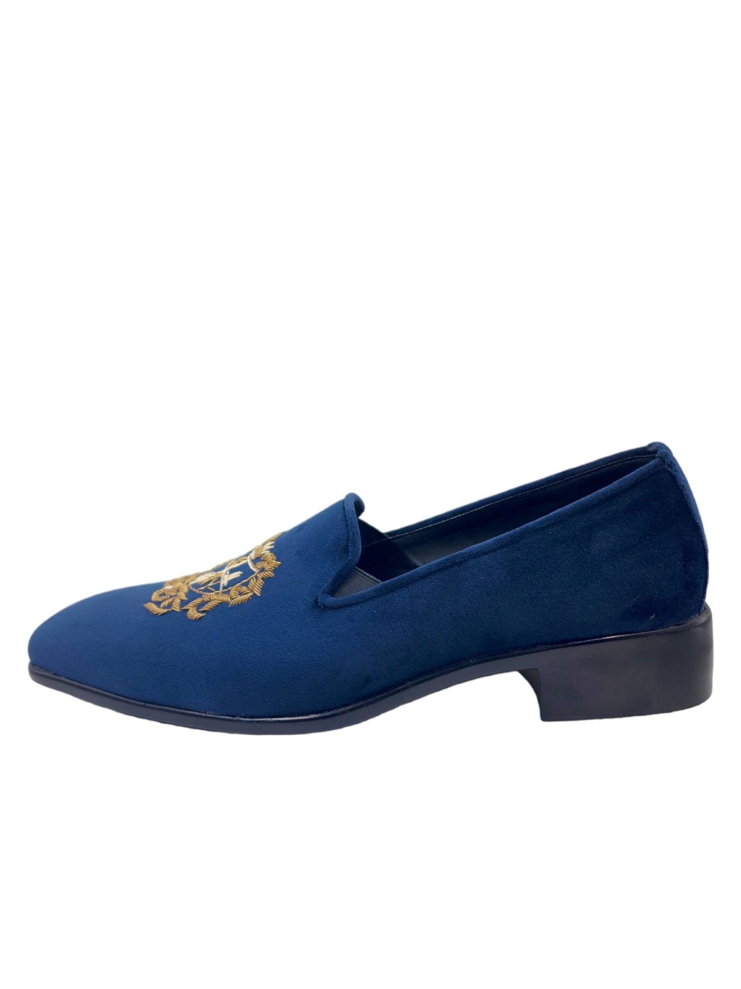 navy blue velvet loafers