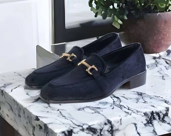 Men Black velvet loafers slips on shoes| Gift for him| Groom shoes| Groomsmen shoes| Men wedding shoes