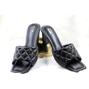 Black Vegan leather Women slip on block heel | Medium heel for women | Women soft cushion footwear
