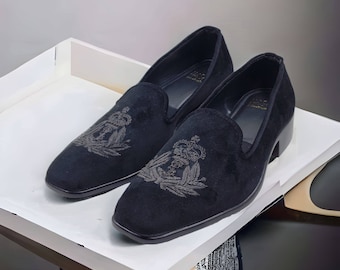 Mocassini da uomo in velluto ricamato nero scarpe slipons scarpe