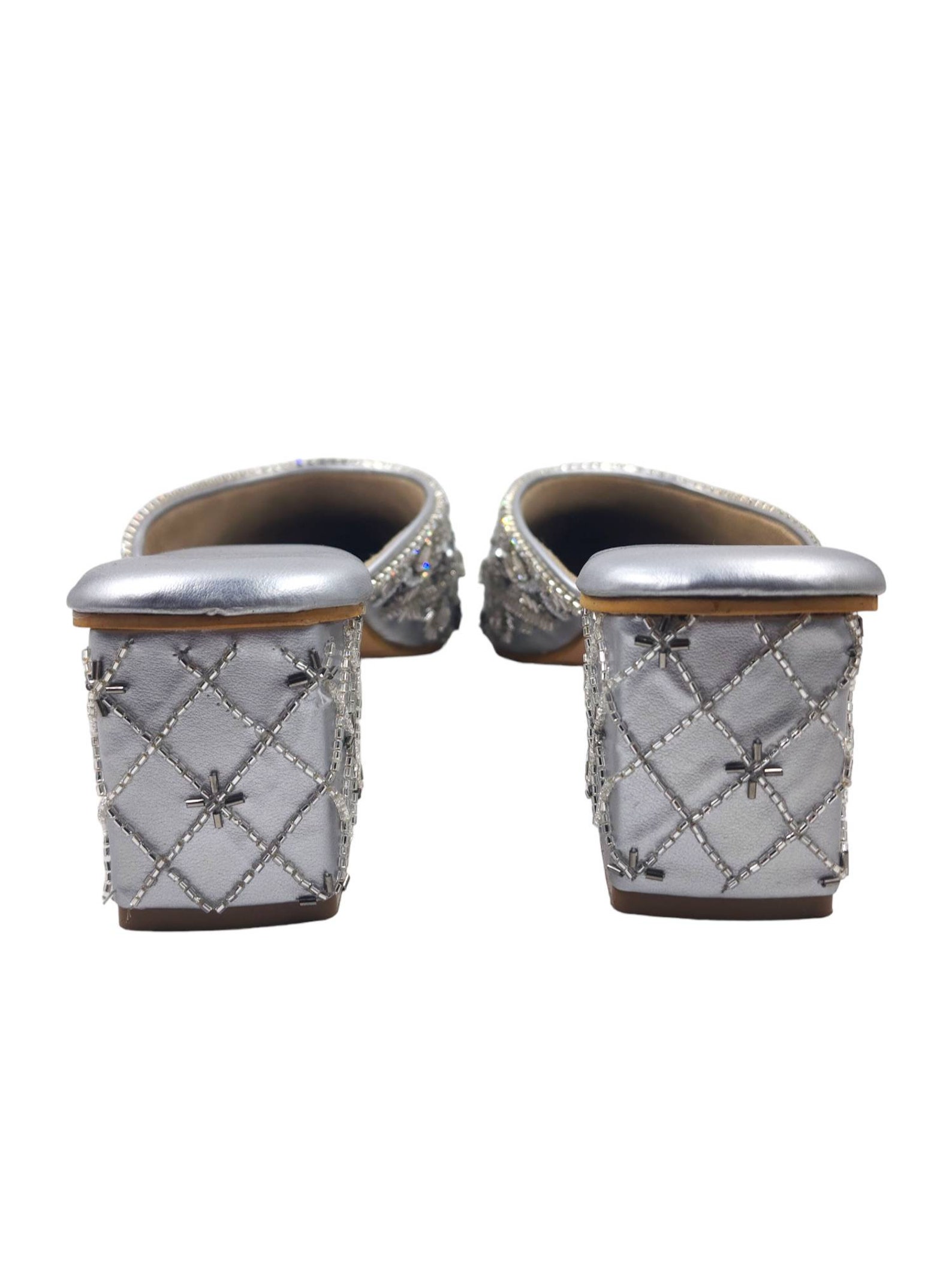 silver rhinestone block heels