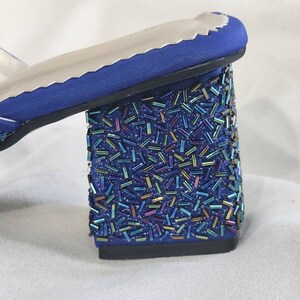 Sabya Peacock Blue Hand Embroidered Slingback bridal block heels