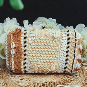 Beige Boho Clutch Handbag , Party Purse Indian Clutch Sling, Wedding Bridal Bag, Embellished Embroidered Evening Clutch, Gift