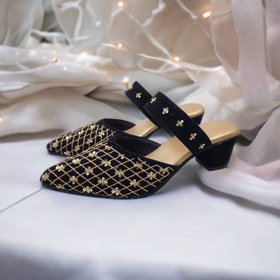 block heel embellished wedding shoes