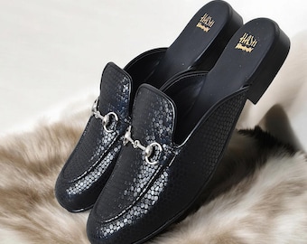 Handmade Vegan Leather Black Mules, Formal Men's Shoes
