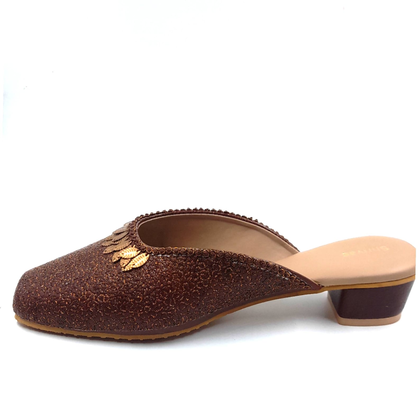 Women Brown Leather Mules Heels Shoes Jutti Shape Footwear Indian Plant Wallscape Aubrieta Cascade Purple Trailing