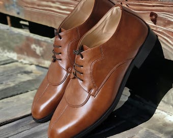 Tan Vegan Leather Derby Oxfords | Handcut Brogues
