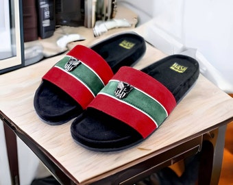 Vegan Suede Men's Slippers | Red, Green, and Black Slip-Ons