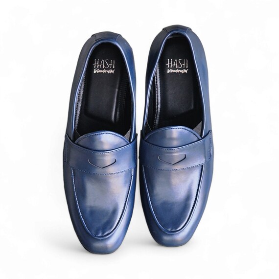 Navy Blue Vegan Leather Men Penny Loafers Handmade Shoes  display picture 1