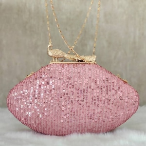 Pink Sequin Evening Clutch Handbag , Party Purse Indian Zardozi Clutch Sling, Wedding Bridal Bag, Embroidered Evening Clutch, Gift