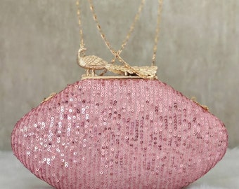 Pink Sequin Evening Clutch Handbag , Party Purse Indian Zardozi Clutch Sling, Wedding Bridal Bag, Embroidered Evening Clutch, Gift