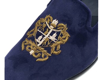 Mocassini in velluto viola da uomo Scarpe slipon con ricami a mano