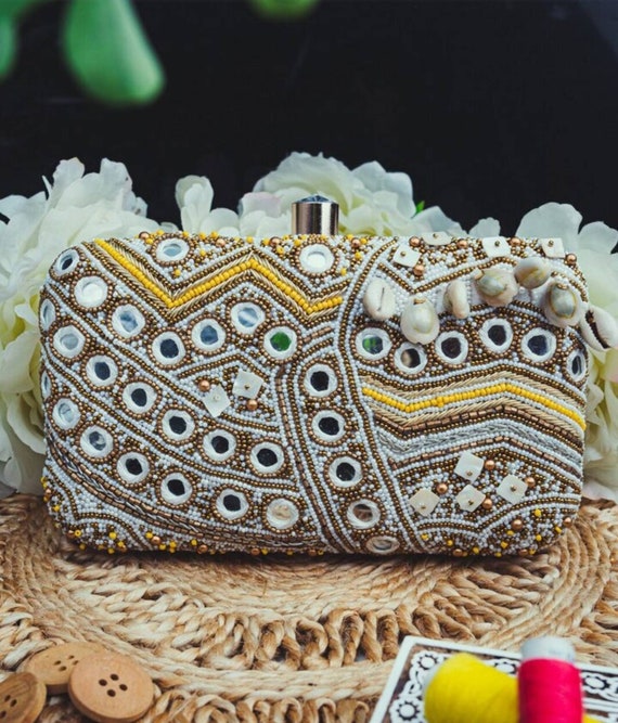 White Boho Clutch Handbag Party Purse Boho Clutch Sling Wedding Bridal Bag Embellished Embroidered Evening Clutch Gift Etsy Ireland