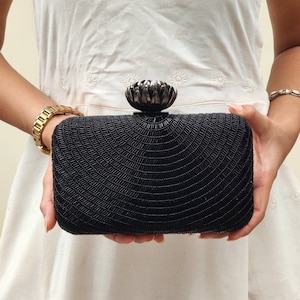 Black Evening Clutch Handbag , Party Purse Indian Zardozi Clutch Sling, Wedding Bridal Bag, Embellished  Evening Clutch, Gift