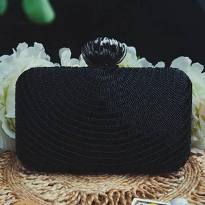 Black Evening Clutch Handbag , Party Purse Indian Zardozi Clutch Sling, Wedding Bridal Bag, Embellished Evening Clutch, Gift imagem 2