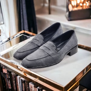Men's Gray Suede Vegan Leather Loafers | Slip-on Shoes