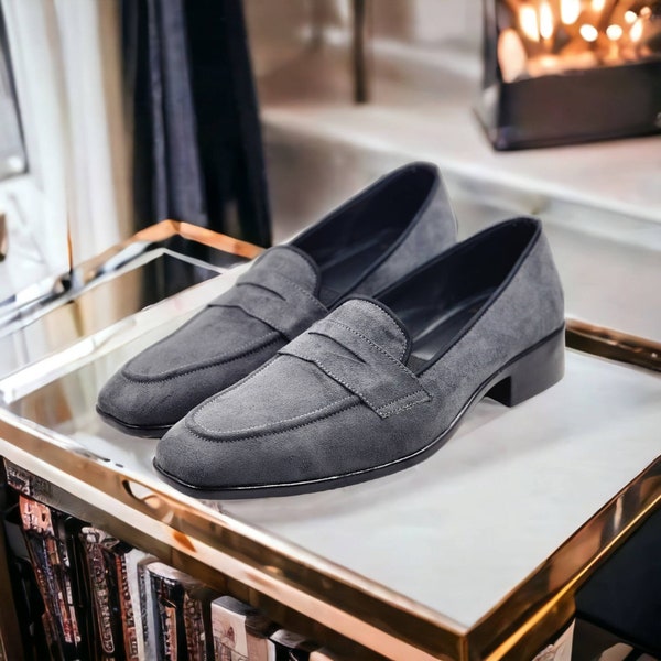 Men gray suede shoes loafers slipons | Men gray shoes | Men suede loafers shoes