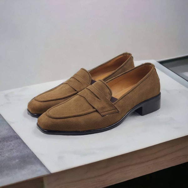 Men brown vegan suede shoes loafers slipons | Men brown shoes | Men vegan suede loafers shoes