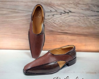 Men Brown Vegan Leather Slip ons Sandal Loafer Shoes Shoes under Indian wear Indian Groom shoes Peshawari Sandal Shoes