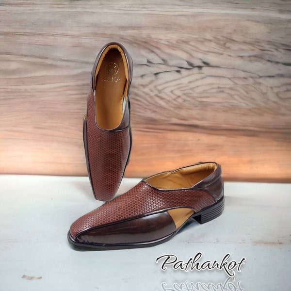 Men Brown Vegan Leather Slip ons Sandal Loafer Shoes Shoes under Indian wear Indian Groom shoes Peshawari Sandal Shoes