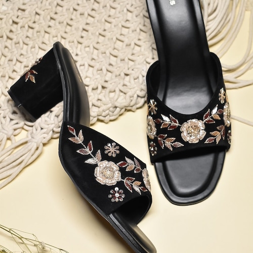 Black Embroidered Bridal Shoes
