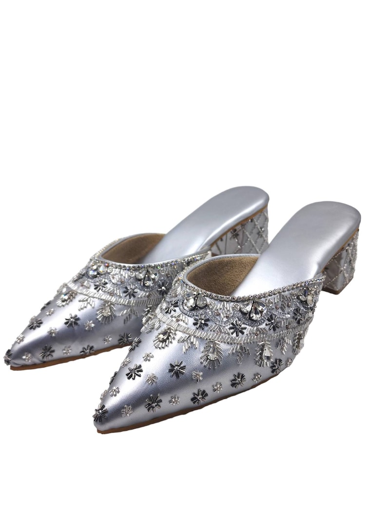 silver rhinestone block heels