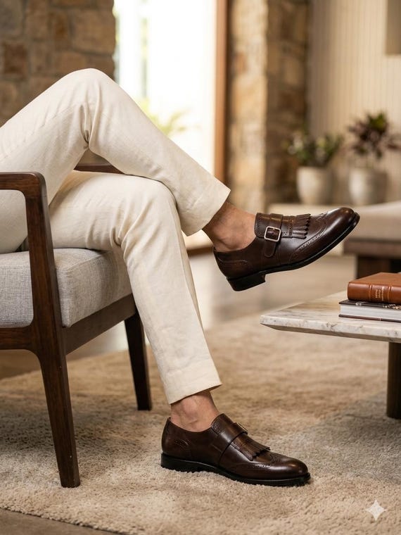 brown strap dress shoes Men's Leather Monk Loafers With Tassel Detail | Formal Wedding burgundy bridesmaid dresses long aus-trip-ava-leah Color:Champagne/Silver* or even a light