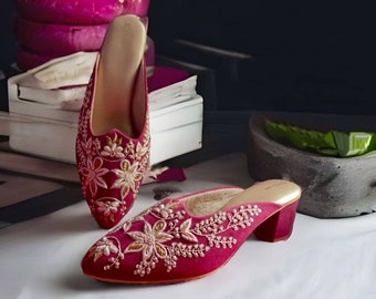 Maroon velvet women embroidered block heels | Indian ethnic heels | Bridals heel | Wedding heels