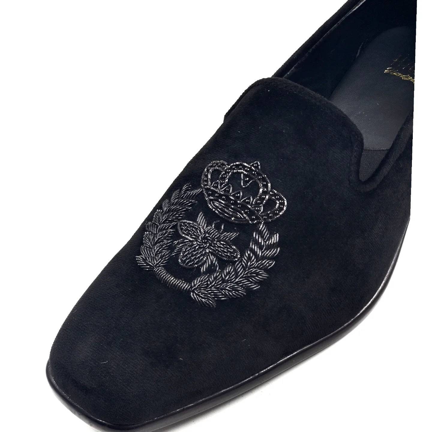 Men Black Velvet Loafers Slipon Shoes With Hand Embroidery - Etsy