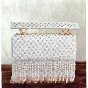 witte avond clutch handtas, party portemonnee indiase Zardozi clutch sling, witte bruiloft bruids clutch tas, geborduurde avond clutch, cadeau