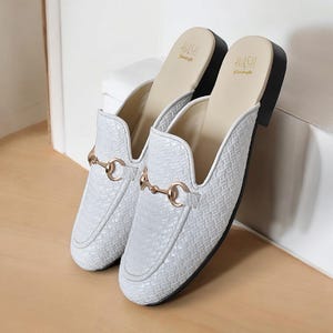 Men vegan leather white weave mules slipons loafers handmade men shoes formal shoes, gift for him