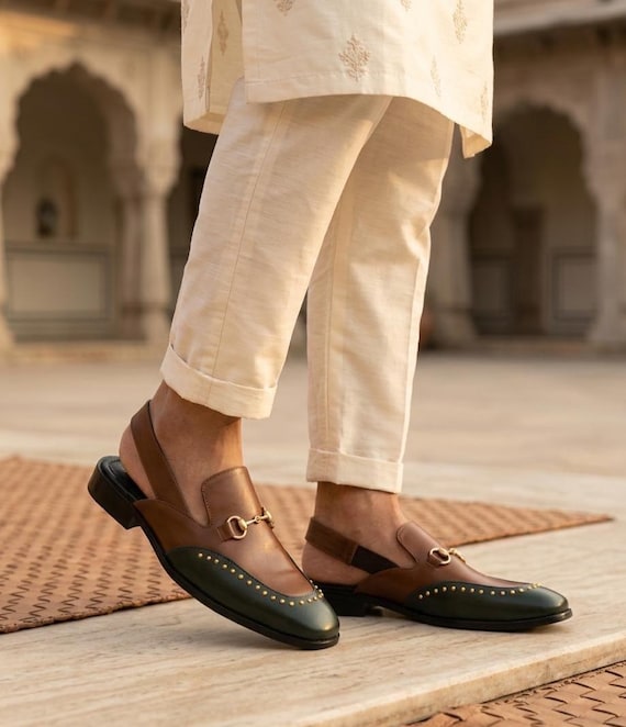brown vegan dress shoes Handmade Men's Two-Tone Slingback Loafers, Leather Horsebit Noir Bloom Couture Mini Style:ST3209D the foam insole is Color:black/gunmetal/silver/gold