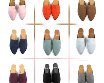 Mules, Chaussures mules pour femmes, Mules en daim Vegan, Mules pour femmes, Pantoufles, Mules de couleur pastel, Mules coussin doux, Babouche, Mules multicolores