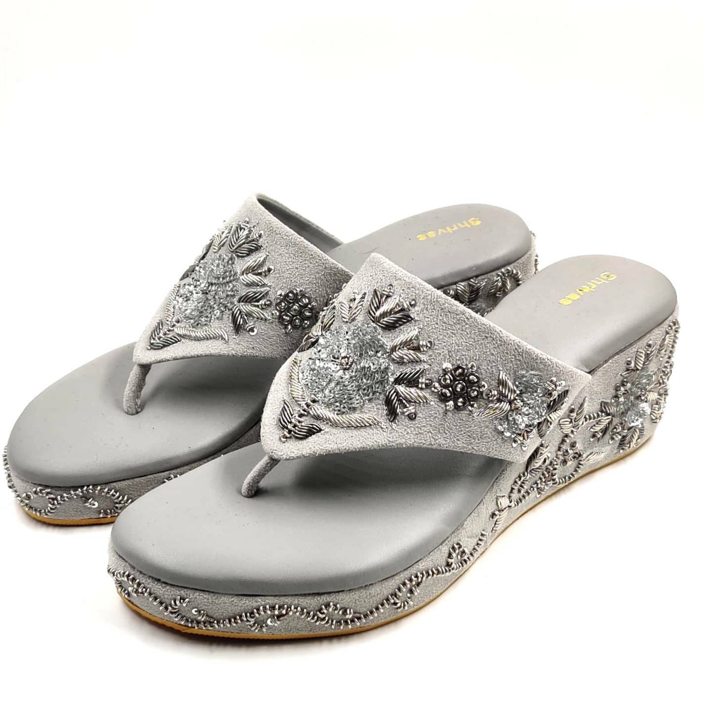 Silver Suede Women Handmade Wedges Footwear Hand Embroidered Platform Wedges Silver Bridal Heel Wedges Wedding Shoes Wedding Wedges Etsy