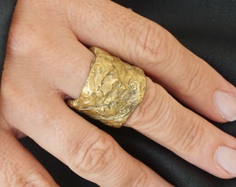 Textured brass ring,wide ring, brass band ring, uniquely designed ring ,hammered ring ,rough look ring, impressive brass ring