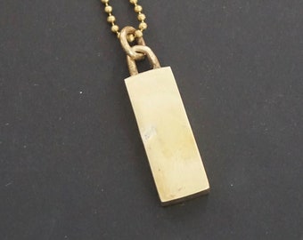 Rectangle brass pendant, geometric necklace for her .