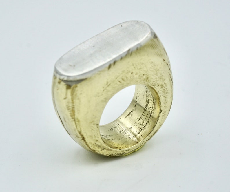 Brass&silver Ring With Uniquely Designed Seal Ring Etsy
