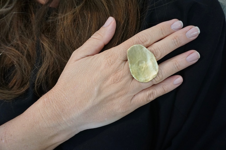Brass signet ring for women , uniquely designed hammered shops ring with a rough look and an impressive presence with stamp shape and ethnic look