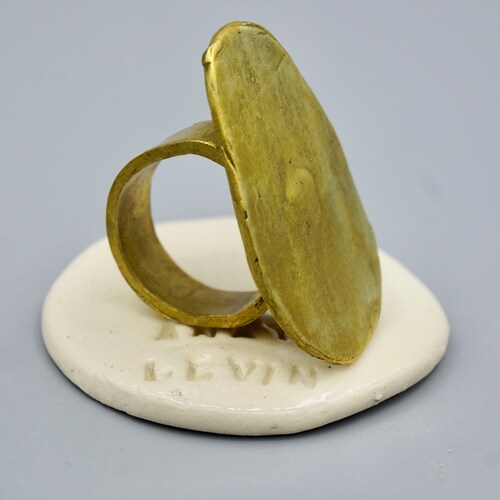 Brass signet ring for women , uniquely designed hammered shops ring with a rough look and an impressive presence with stamp shape and ethnic look