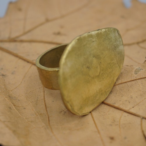 Brass signet ring for women , uniquely designed hammered shops ring with a rough look and an impressive presence with stamp shape and ethnic look