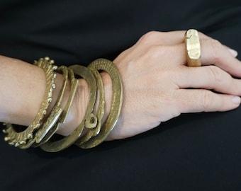 Authentic hammered brass bracelet, African inspired, unique one of a kind design, sold as a single or as a set of bangles of your choice