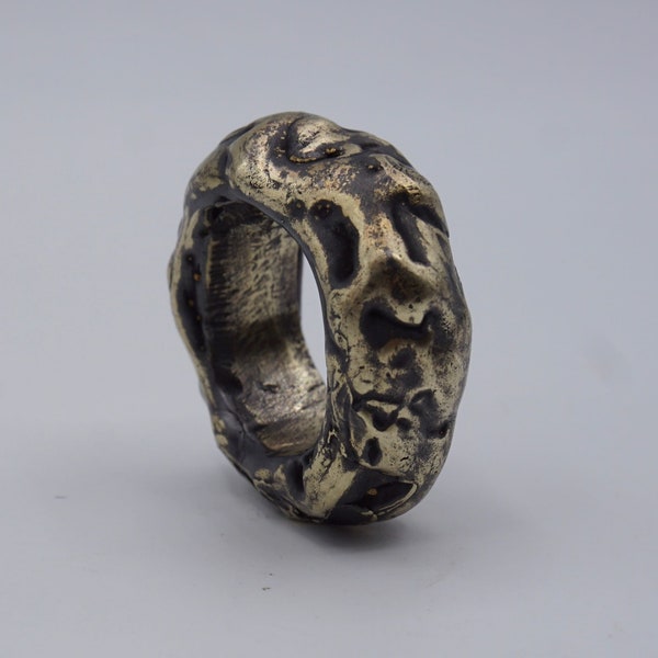 Blackened brass chunky sculpted ring, material look ring, African design ring, unique look ring,